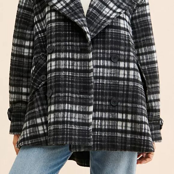 FREE PEOPLE Highlands Wool blend Peacoat in Salt & Pepper - Picture 7 of 8